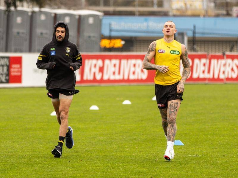 Richmond are not putting pressure on star Dustin Martin (r) to make a call on his playing future. (Diego Fedele/AAP PHOTOS)