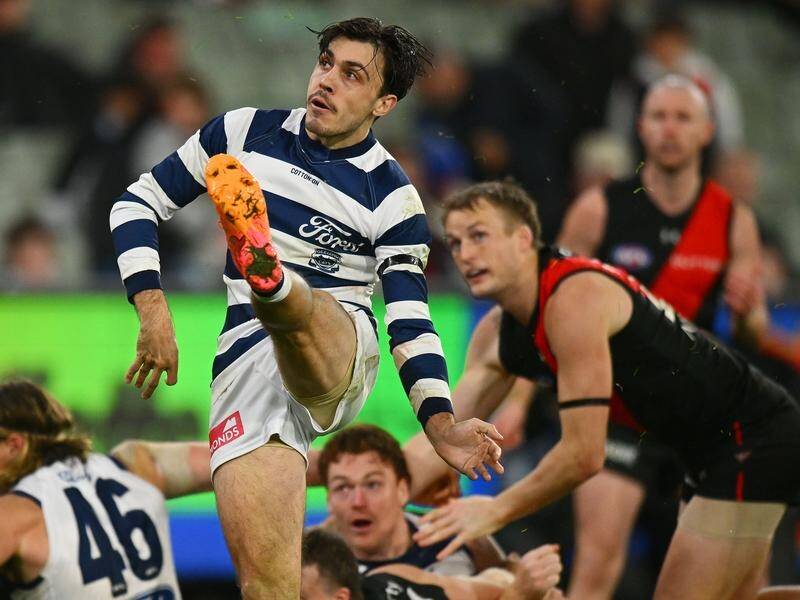 The Cats have kicked away after halftime to thrash Essendon by nearly eight goals at the MCG. (Morgan Hancock/AAP PHOTOS)