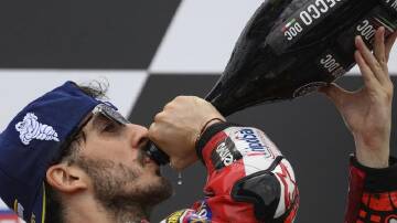 Francesco Bagnaia's fourth-straight win has earned him a 10-point lead in the MotoGP title race. (AP PHOTO)
