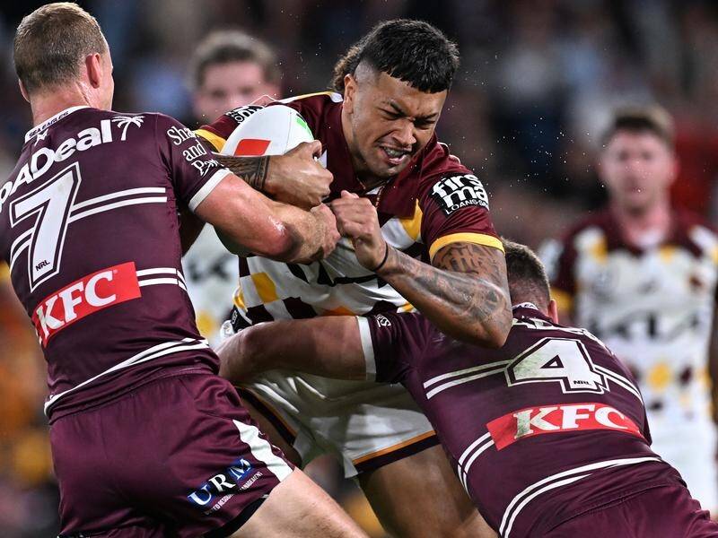 X-factor: Brisbane beast Xavier Willison (centre) is ready to collide with Penrith. (Dave Hunt/AAP PHOTOS)