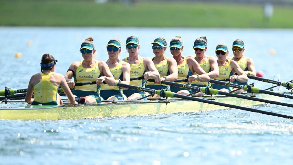 Australia were pipped by Great Britain in the heat of the women's eight. (Steve McArthur/AAP PHOTOS)