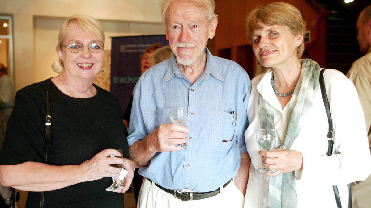 Robin Dougherty, Guy Warren and Diana Wood Conroy at the Wollongong City Gallery Christmas party in 2002. Picture supplied.