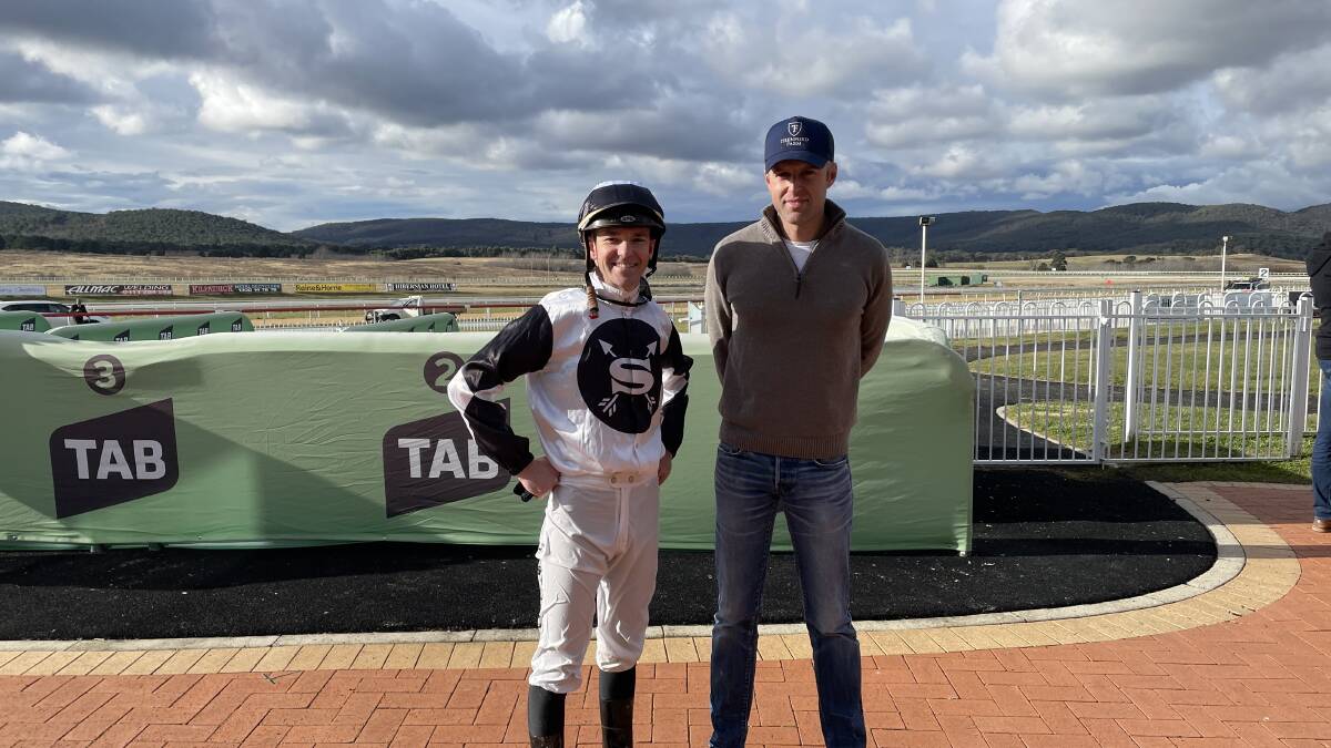 Jockey Keagan Latham with Goulburn trainer Anthony Warren. Picture by Burney Wong. 