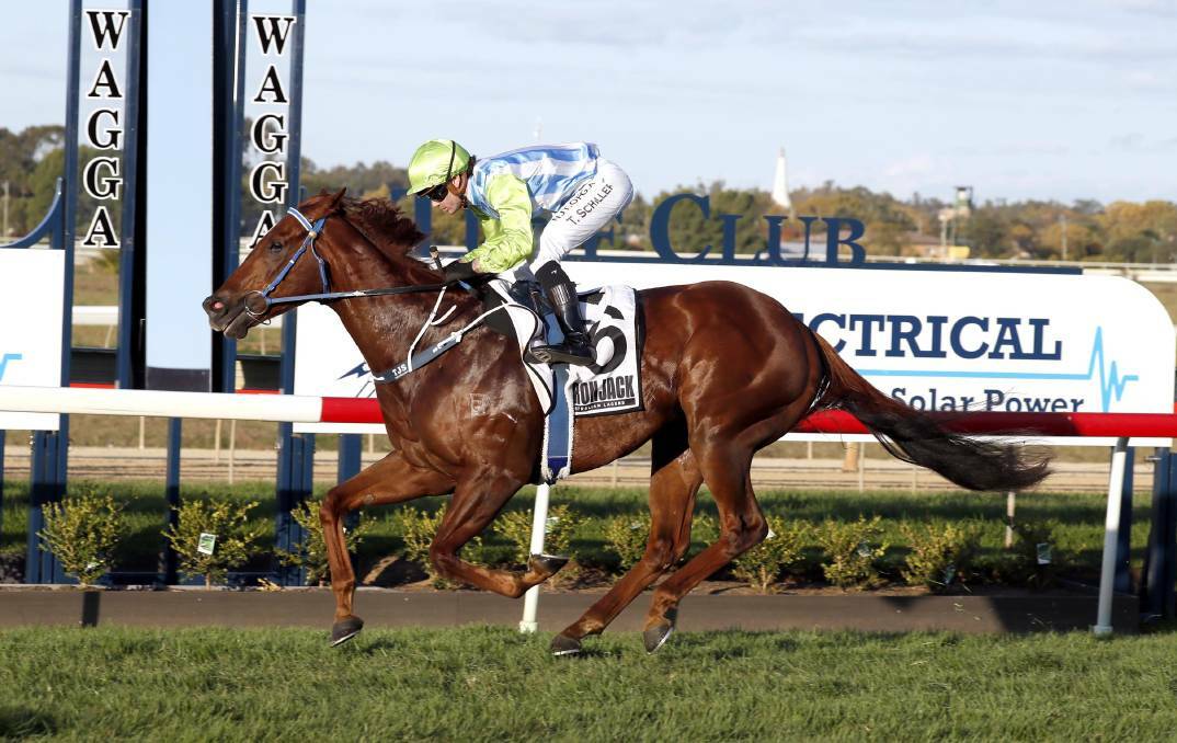 Front Page winning the 2022 Wagga Town Plate (1200m). Picture by Les Smith. 
