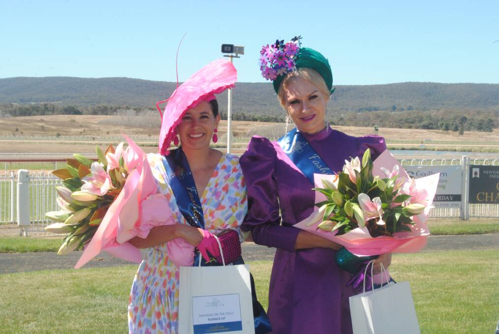 Fashions on the Field runners up Viviana Croker with winner Sharon Edmonds. Picture by Burney Wong. 