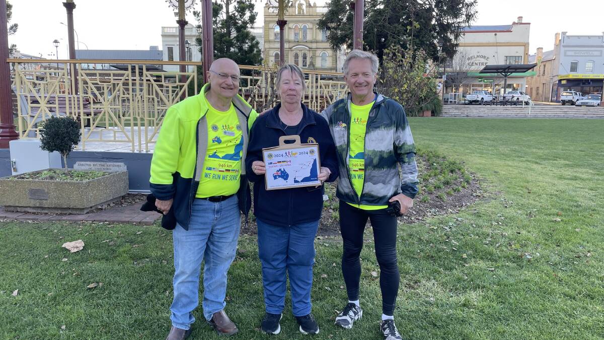 Lions Charity Run coordinator John Lockyer, Rosemary Chapman from the Lions Club of Goulburn City and runner Marius Szeib. Picture by Burney Wong. 