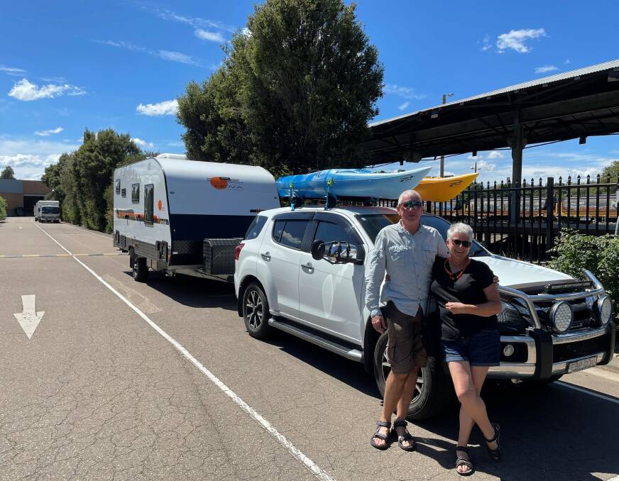 RV Travellers, Ray and Deb, making use of the RV Friendly, long vehicle parking located at the Goulburn Visitor Information Centre. Pic: Supplied.