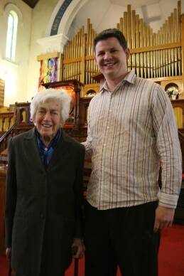 FROM THE HEART: Rose Frazer is leaving Goulburn on an appropriate musical note. Organist Peter Guy gave a performance in her honour at the Goldsmith St Uniting Church last Wednesday.